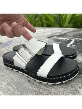 Sorel Women’s Sandals Roaming Buckle Slide White Leather Size 9 Slip On 935